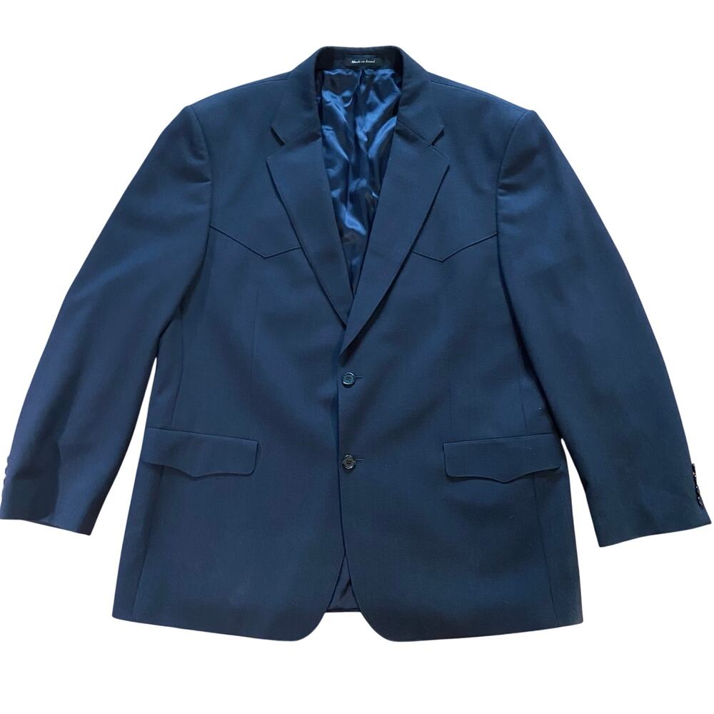 Vintage LUSKEYS RYONS Western Sport Coat Blazer Mens 46R Navy Wool Blend Cowboy